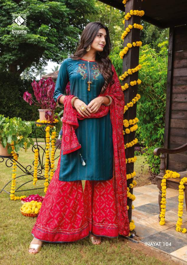 Kiana Inayat Fancy Festive Wear Kurti With Sharara And Dupatta Readymade Collection